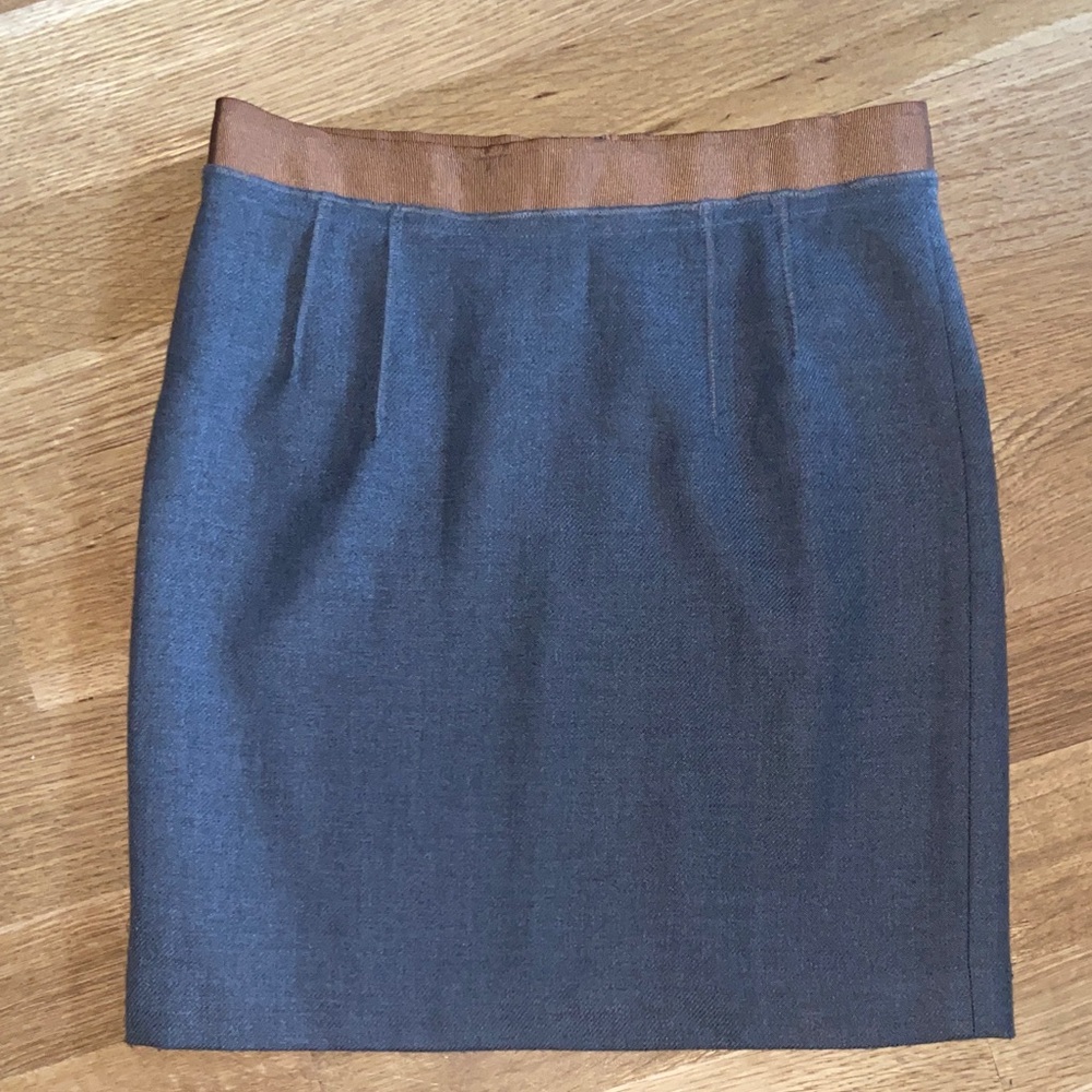LOFT 90s Look Ann Taylor Wool Classic Pencil Skirt Brown Grosgrain Ribbon Waist